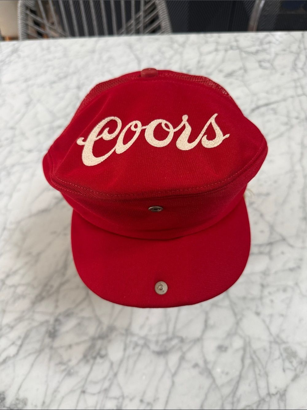 Vintage Coors Beret Beer Snap Back Adjustable Hat Cap Red Ad Logo *flaw
